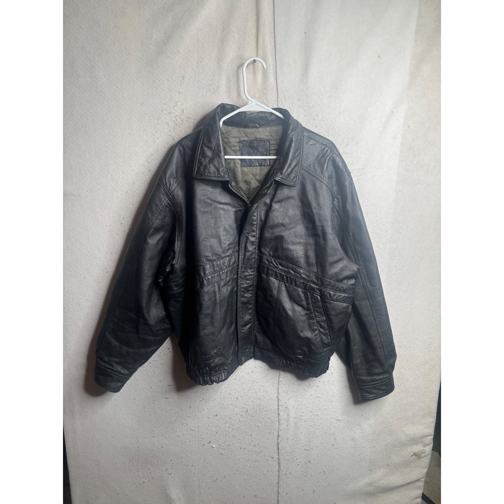 Expression Contemporary Mens XL Black Genuine Leather Bomber Jacket Quilted Line